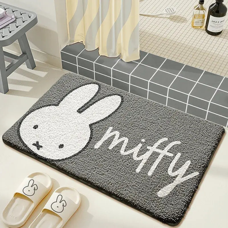 Kawaii Miffy Rabbit Floor Mat Bathroom Strong Water Absorption Floor Mat With Thick Flocked Quick-Drying Soft Plush Anti-Slip