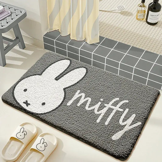 Kawaii Miffy Rabbit Floor Mat Bathroom Strong Water Absorption Floor Mat With Thick Flocked Quick-Drying Soft Plush Anti-Slip