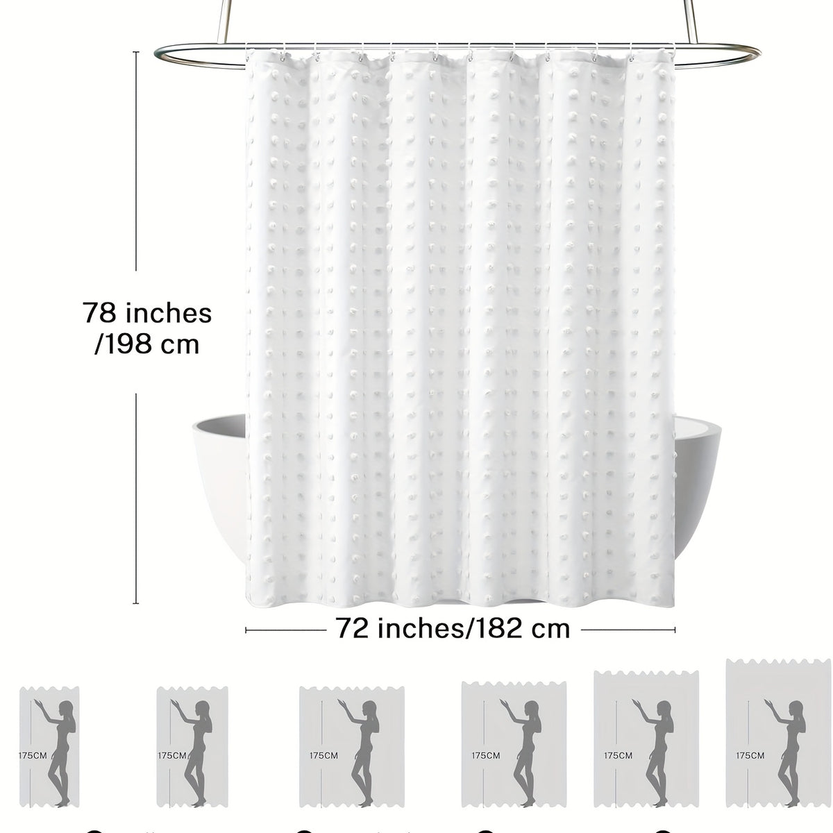 [Bohemian Polka Dot] Bohemian Chic Polka Dot Shower Curtain with White Hooks, Machine Washable Polyester Bathroom Decor