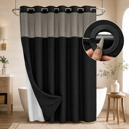 Double Layer Waffle-Pattern Shower Curtain - No Hook Snap-in Liner,  Waterproof Inner & Washable White Outer Cloth, Modern Bathroom Accessory for Home/Hotel/Salon/Dorm, 72x75 Inch