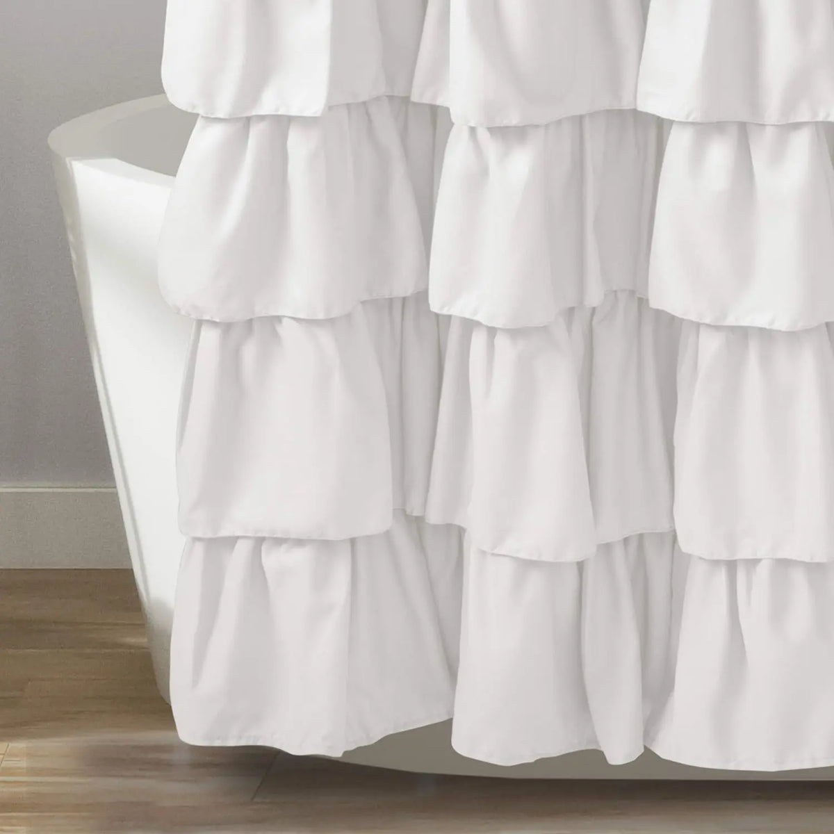 Ruffle Trim Shower Curtain, Soft Washable Polyester Cloth, Fabric Shower Curtain, Shower Curtains Washable, Water-repellent Shower Curtain, Bathroom Accessories, Home Decor Supplies, Waterproof Bathroom Curtain, Bathroom Decoration Accessories