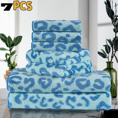 [Coral | Jacquard Craft] 7pcs Coral Bath Towel Set | Jacquard Craft, 70 * 140cm/27.5 * 55in + 42 * 70cm/16.5 * 27.5in + 35cm * 35cm/13.7in * 13.7in, Perfect for Women, Gym, Party, Gift, Vacation, Hotel, Home, Kitchen Supplies, Christmas Gift