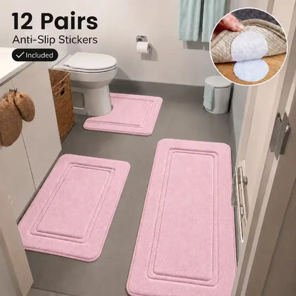 TOLSWE Polyester Knitted Striped Bathroom Floor Mats, 1/3pcs Set with 12 Pairs of Anti-Slip Pads, Super Absorbent, Ultra-Soft, Universal for Bathtub, Shower, Home Decor