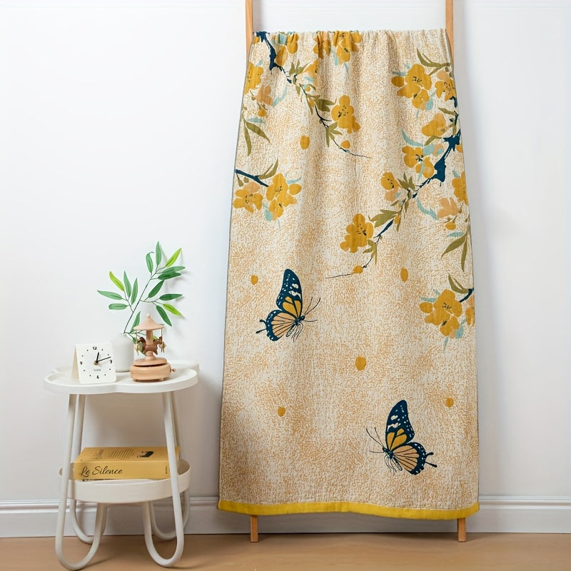 New Style Pure Cotton Gauze Bath Towel, Extra Large and Thick, Luxury Yarn-dyed Jacquard with Floral Pattern, for Couples Home Use, Water-absorbent and Quick-drying, Multi-layer Gauze, Skin-friendly and Breathable, Large Adult Bath Towel for Wrapping