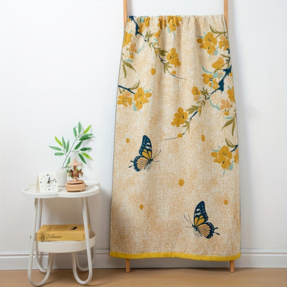 New Style Pure Cotton Gauze Bath Towel, Extra Large and Thick, Luxury Yarn-dyed Jacquard with Floral Pattern, for Couples Home Use, Water-absorbent and Quick-drying, Multi-layer Gauze, Skin-friendly and Breathable, Large Adult Bath Towel for Wrapping