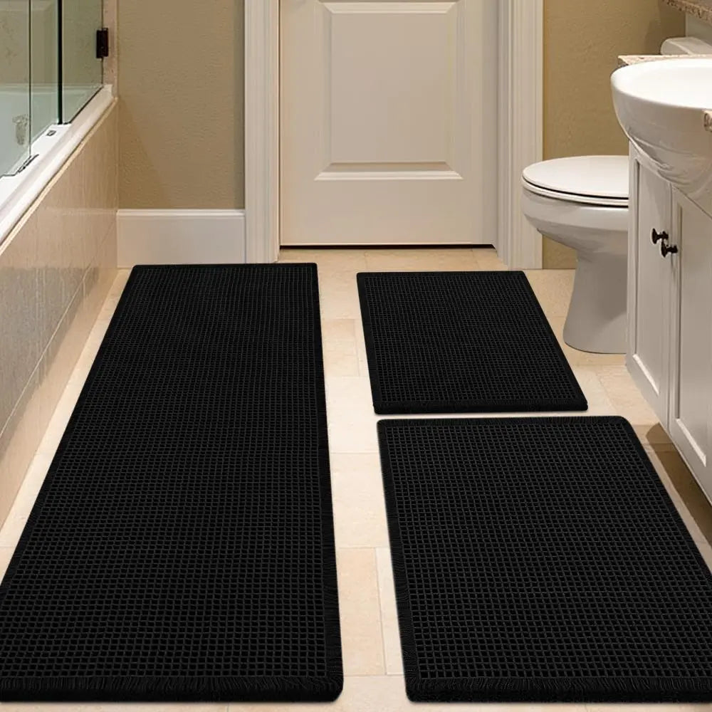IM HOME Waffle Bath Mat 2 Piece/3 Piece Set, Boho Woven Modern Bath Mat Rugs, Absorbent Bathroom Rugs, Soft Washable Bath Rugs with Tassels for Bathroom, Bedroom, Kitchen, Shower, Tub,Halloween