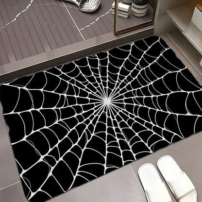 Black & White Spider Web Bath Mat, Flannel Floor Rug for Bathroom, Bold Halloween Home Decor for Shower Tub Bedroom Entryway Dorm Room, Seasonal Housewarming Birthday Christmas Gift