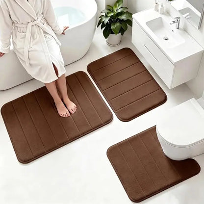 3 Piece Luxury Memory Foam Bathroom Mat Set, Soft Absorbent Quick Dry Non‑Slip Washable Bath Rugs for Shower Toilet Vanity