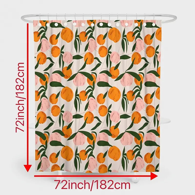 Peach & Orange Fruit Print Shower Curtain Cute with Hooks, Boho Summer Bathroom Decor, Summer Shower Curtains for Bathroom, Aesthetic Pretty Decorative Shower Curtain, Waterproof & Washable, 72 x 72 Inch