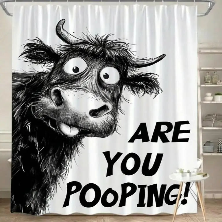 Funny Highland Cow Bathroom Decor Are You Pooping Whimsical Style Stainless Waterproof Shower Curtain for Humorous Home and Gifts Waterproof Fabric Twelve Hook Easy Installation