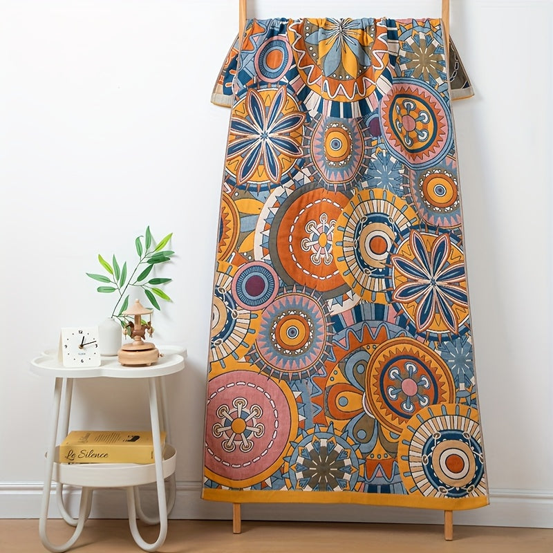 New Style Pure Cotton Gauze Bath Towel, Extra Large and Thick, Luxury Yarn-dyed Jacquard with Floral Pattern, for Couples Home Use, Water-absorbent and Quick-drying, Multi-layer Gauze, Skin-friendly and Breathable, Large Adult Bath Towel for Wrapping