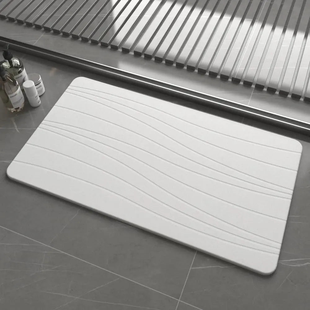 Stone Bath Mat for Bathroom, Diatomaceous Earth Mat - Fast-Drying, Non-Slip, Super Absorbent (23.6"×15.4" White Flow)