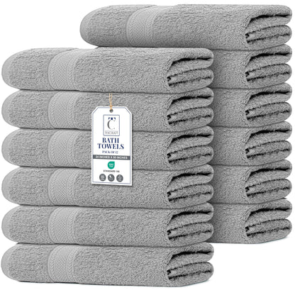 Large Bath Towels Set of 6 – 100% Cotton Terry – 24" x 50" – Quick Dry, Soft & Highly Absorbent – Grey Towels for Bathroom, Gym, Spa, Pool & Daily Use