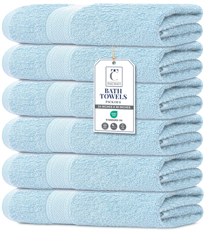 Large Bath Towels Set of 6 – 100% Cotton Terry – 24" x 50" – Quick Dry, Soft & Highly Absorbent – Grey Towels for Bathroom, Gym, Spa, Pool & Daily Use