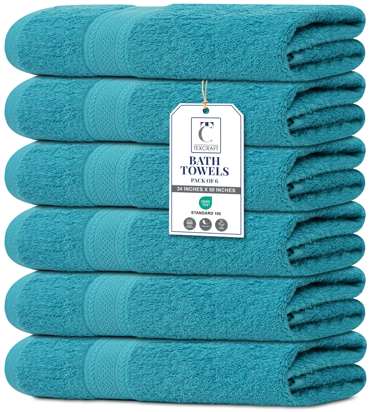 Large Bath Towels Set of 6 – 100% Cotton Terry – 24" x 50" – Quick Dry, Soft & Highly Absorbent – Grey Towels for Bathroom, Gym, Spa, Pool & Daily Use