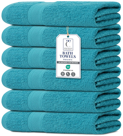 Large Bath Towels Set of 6 – 100% Cotton Terry – 24" x 50" – Quick Dry, Soft & Highly Absorbent – Grey Towels for Bathroom, Gym, Spa, Pool & Daily Use