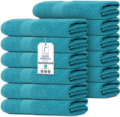 Large Bath Towels Set of 6 – 100% Cotton Terry – 24" x 50" – Quick Dry, Soft & Highly Absorbent – Grey Towels for Bathroom, Gym, Spa, Pool & Daily Use
