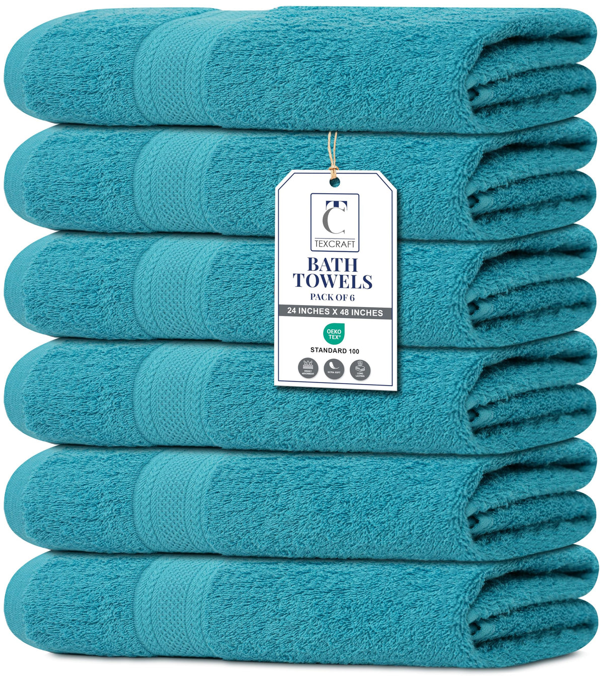 Large Bath Towels Set of 6 – 100% Cotton Terry – 24" x 50" – Quick Dry, Soft & Highly Absorbent – Grey Towels for Bathroom, Gym, Spa, Pool & Daily Use