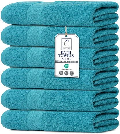 Large Bath Towels Set of 6 – 100% Cotton Terry – 24" x 50" – Quick Dry, Soft & Highly Absorbent – Grey Towels for Bathroom, Gym, Spa, Pool & Daily Use