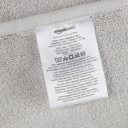 Amazon Basics Banded Bathroom Bath Rug Mat, 100% Cotton, 31 x 20 inches, Soft Silver