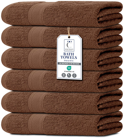 Large Bath Towels Set of 6 – 100% Cotton Terry – 24" x 50" – Quick Dry, Soft & Highly Absorbent – Grey Towels for Bathroom, Gym, Spa, Pool & Daily Use