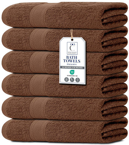 Large Bath Towels Set of 6 – 100% Cotton Terry – 24" x 50" – Quick Dry, Soft & Highly Absorbent – Grey Towels for Bathroom, Gym, Spa, Pool & Daily Use