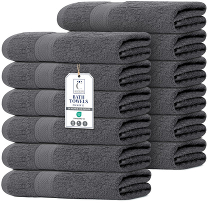 Large Bath Towels Set of 6 – 100% Cotton Terry – 24" x 50" – Quick Dry, Soft & Highly Absorbent – Grey Towels for Bathroom, Gym, Spa, Pool & Daily Use