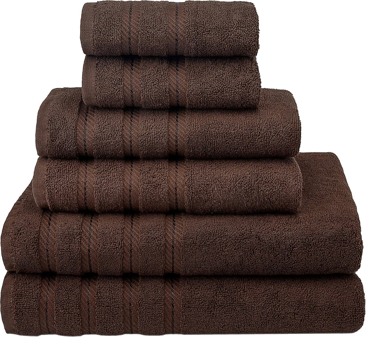 American Soft Linen 100% Carde Cotton 6 Piece Towel Set, 590 GSM Heavy Weight Soft Absorbent Turkish Towels for Bathroom, Dark Brown