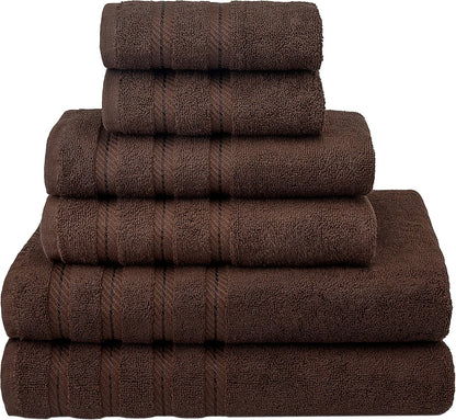 American Soft Linen 100% Carde Cotton 6 Piece Towel Set, 590 GSM Heavy Weight Soft Absorbent Turkish Towels for Bathroom, Dark Brown
