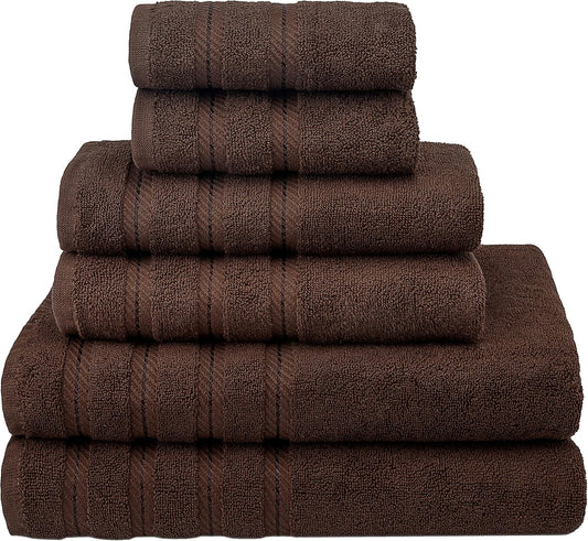 American Soft Linen 100% Carde Cotton 6 Piece Towel Set, 590 GSM Heavy Weight Soft Absorbent Turkish Towels for Bathroom, Dark Brown