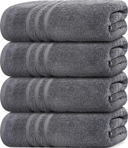Tens Towels 4 Piece Bath Towels 27x54 Inches, Dark Grey