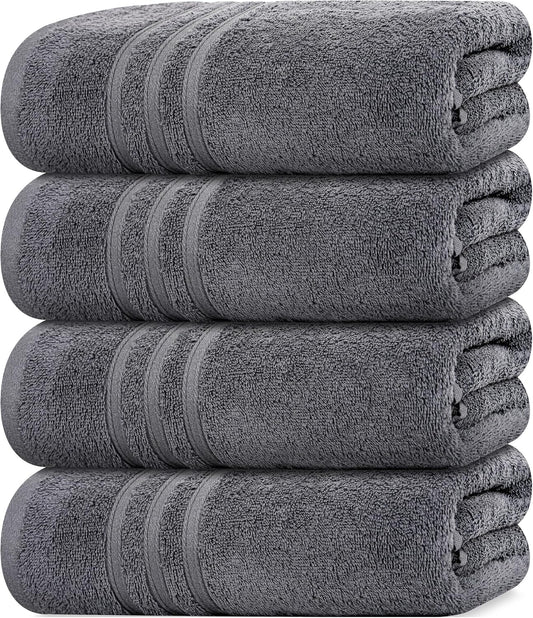 Tens Towels 4 Piece Bath Towels 27x54 Inches, Dark Grey