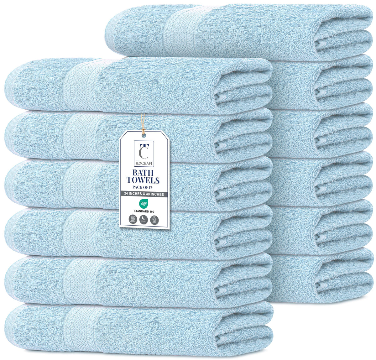 Large Bath Towels Set of 6 – 100% Cotton Terry – 24" x 50" – Quick Dry, Soft & Highly Absorbent – Grey Towels for Bathroom, Gym, Spa, Pool & Daily Use