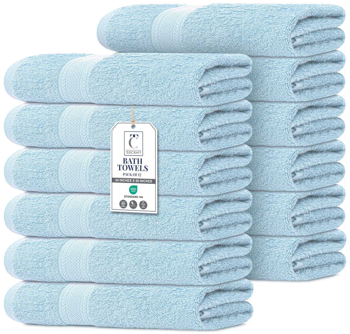 Large Bath Towels Set of 6 – 100% Cotton Terry – 24" x 50" – Quick Dry, Soft & Highly Absorbent – Grey Towels for Bathroom, Gym, Spa, Pool & Daily Use