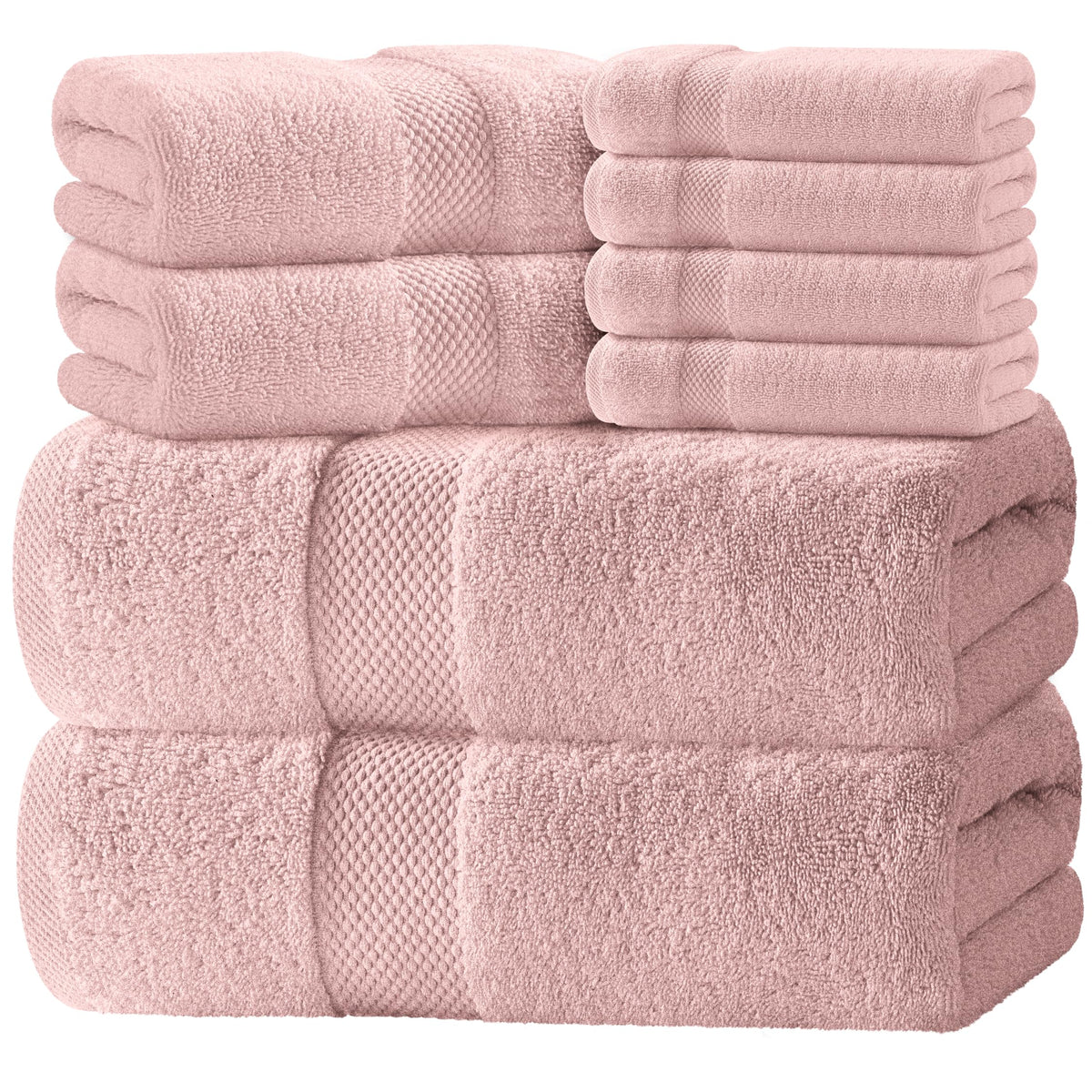 White Classic Luxury White Bath Towel Set of 8 - Soft 100% Turkish Cotton
