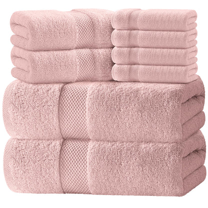 White Classic Luxury White Bath Towel Set of 8 - Soft 100% Turkish Cotton