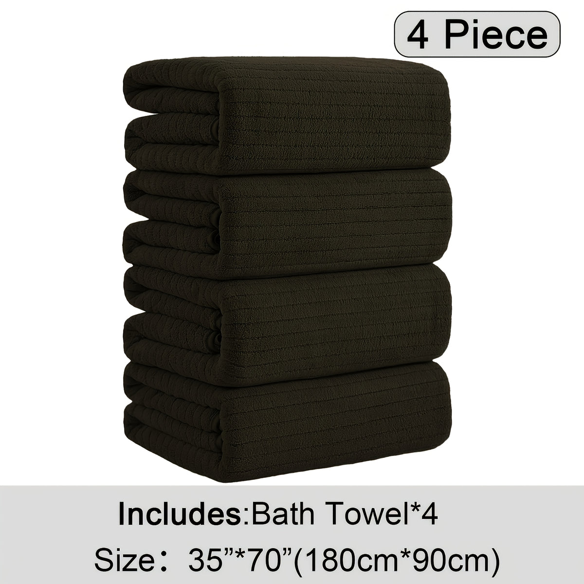 4pcs Oversized Bath Towels Set 90x180cm (35.43x70.87in) Ultra Soft Absorbent Microfiber Towels In Black, Gray, Teal, Purple & White Quick Dry, Lightweight, Highly Absorbent for Bathroom, Spa, Gym & Travel. Made Of Premium Microfiber.