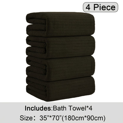 4pcs Oversized Bath Towels Set 90x180cm (35.43x70.87in) Ultra Soft Absorbent Microfiber Towels In Black, Gray, Teal, Purple & White Quick Dry, Lightweight, Highly Absorbent for Bathroom, Spa, Gym & Travel. Made Of Premium Microfiber.