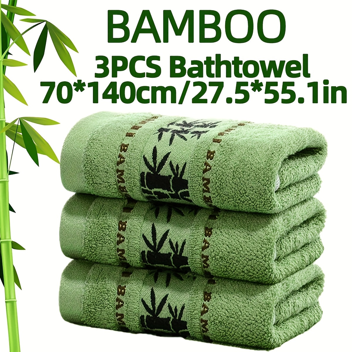 Self-Flying Bamboo Fiber Bath Towel Set of 3 / 3pcs • Bamboo Embroidered Bath Towel Set • Absorbent & Quick-drying Showering Towel • Super Soft & Skin-friendly Bathing Towel • for Home Bathroom • Ideal Bathroom Supplies 70*140cm/27.5*55.1in