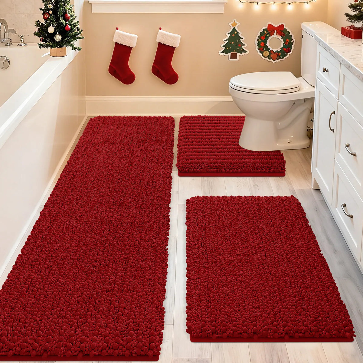 ACCUMTEK Upgrade Extra Large Bathroom Rug Set Ultra Soft, Thick Absorbent Bath Mats, Non Slip Chenille Toilet Mat for Bathroom, Bedroom, Kitchen