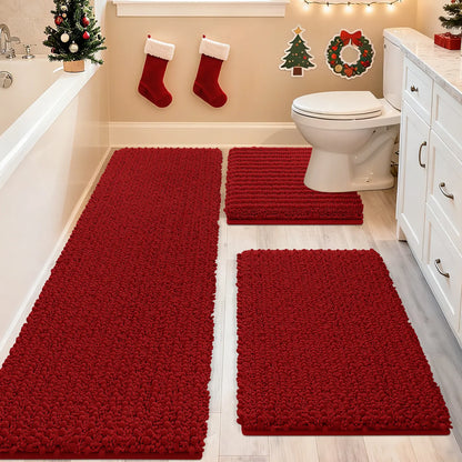 ACCUMTEK Upgrade Extra Large Bathroom Rug Set Ultra Soft, Thick Absorbent Bath Mats, Non Slip Chenille Toilet Mat for Bathroom, Bedroom, Kitchen