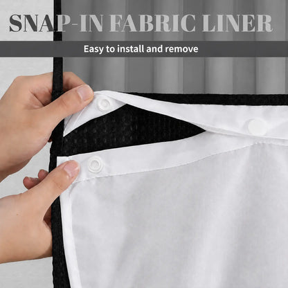 Double Layer Waffle-Pattern Shower Curtain - No Hook Snap-in Liner,  Waterproof Inner & Washable White Outer Cloth, Modern Bathroom Accessory for Home/Hotel/Salon/Dorm, 72x75 Inch
