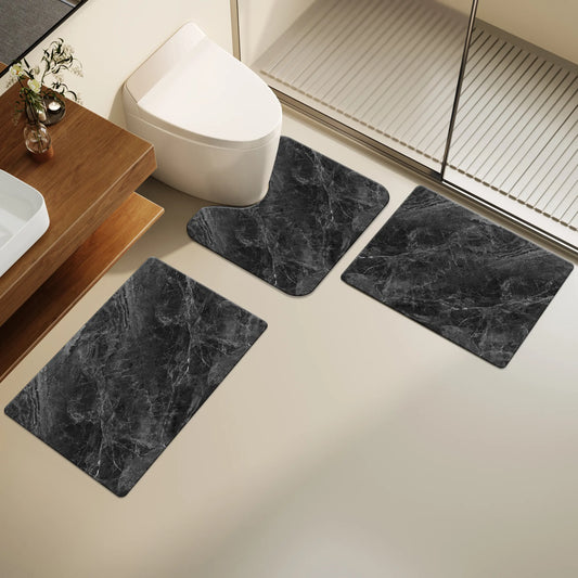 3-Piece Rectangle Non Slip Water Absorbent Bathroom Mat Set, 0.3-In Thick Rubber Foot Pad, Quick-Dry, Ideal for Bathroom Entrance, Under Sink Area, Kitchen Damp Spots