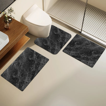 Bathroom 3-Piece Rectangle Set - 0.3in Thick Rubber Non-Slip, Soft Absorbent Quick-Dry Toilet Rug, Shower Floor Mat, Hotel Style for Bathroom Entrance, Kitchen Damp Areas