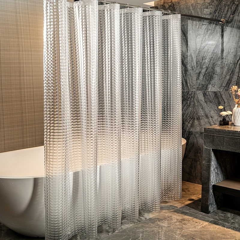 1pc EVA cat-eye pattern 3D shower curtain, ice block crystal texture shower curtain, with 12 hooks, semi-transparent bathroom partition curtain, home decoration, shower curtain liner, bathroom accessories, shower curtain size: 70.87in * 70.87in