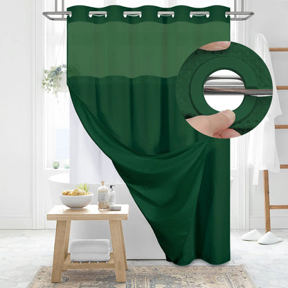 DYNAMENE Premium No-Hook Washable Waffle Weave Shower Curtain Set, Heavy-Duty Double Layer with Snap-In Detachable Waterproof Liner & Mesh Window, Contemporary Matte Finish Bathroom Accessory for Hotel-Inspired Bathroom Look