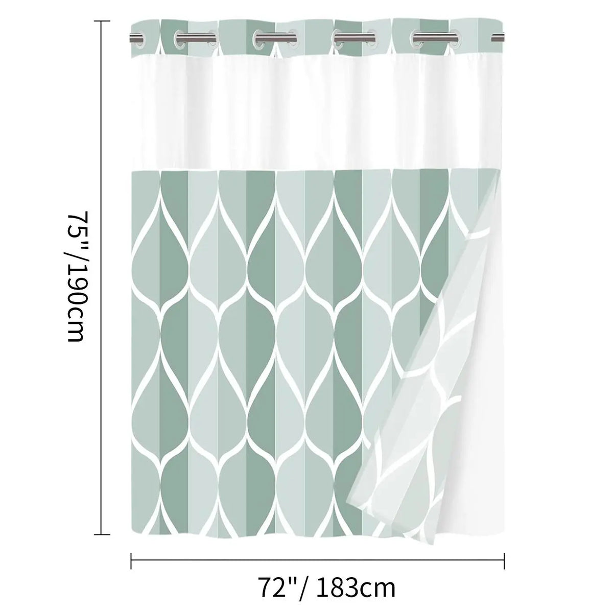 Geometric corrugated no hook shower curtain, double-layer shower curtain with inner lining, soft polyester fabric, fashionable and simple style home decoration, bathroom accessory, 72x75in