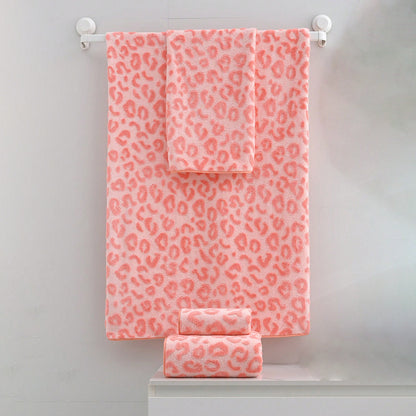 [Pink Leopard Towel Set] 2pcs Set, Pink Series, Modern Easy Fashion Coral Fleece Jacquard Craft, Towel And Bath Towel Set, Cute Leopard Print, Ultra-Soft, Quick-Dry, High-Quality, Durable Bathroom Accessory, Towel Size 34Cm X 75Cm