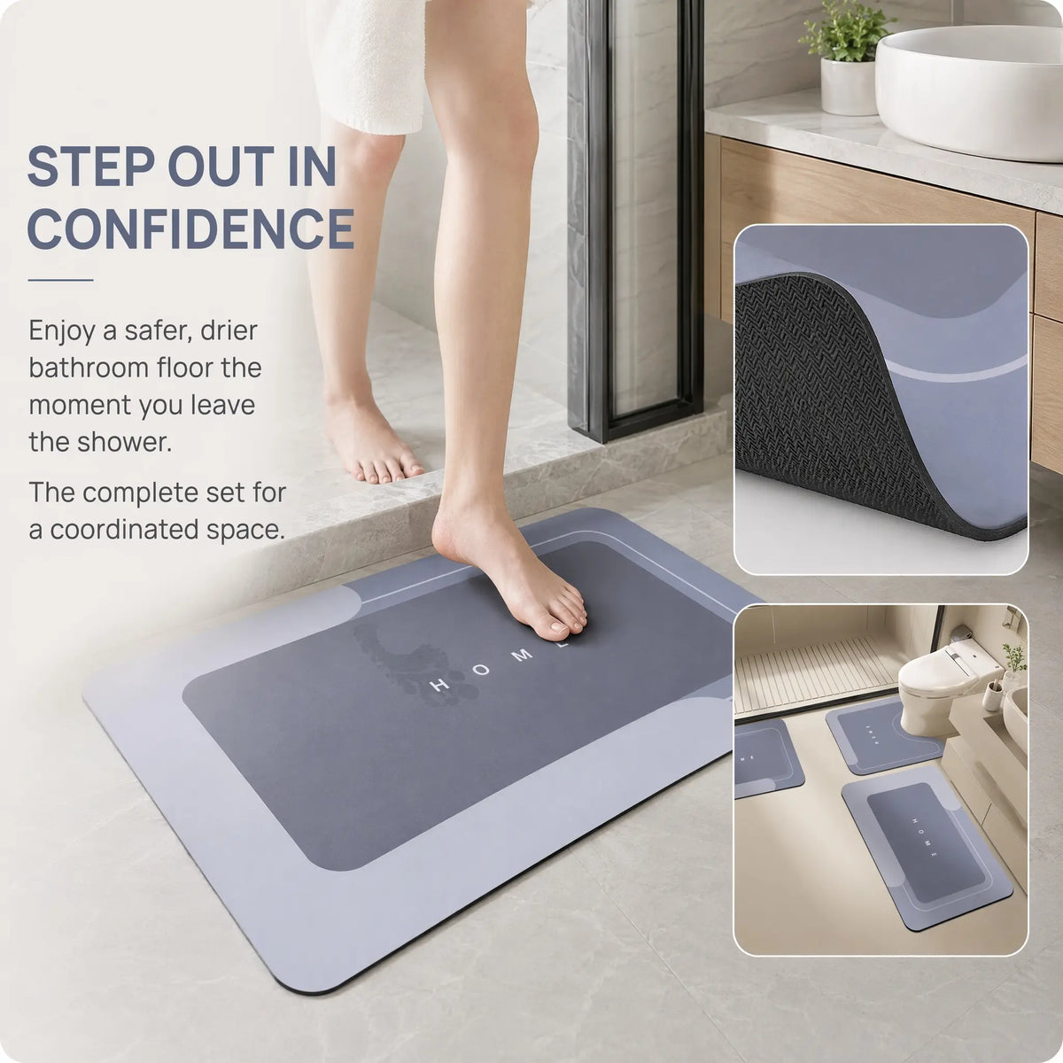 3-Piece Diatomite Bath Mat Set, Aesthetic Water-Absorbent Quick-Drying Non-Slip Rugs, Home Supplies for Bathroom Decor & Entryway, Bathroom Rugs, Rubber