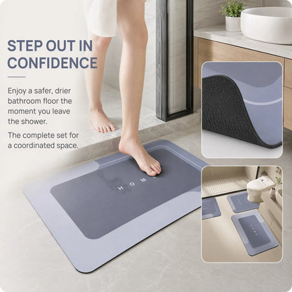 3-Piece Diatomite Bath Mat Set, Aesthetic Water-Absorbent Quick-Drying Non-Slip Rugs, Home Supplies for Bathroom Decor & Entryway, Bathroom Rugs, Rubber